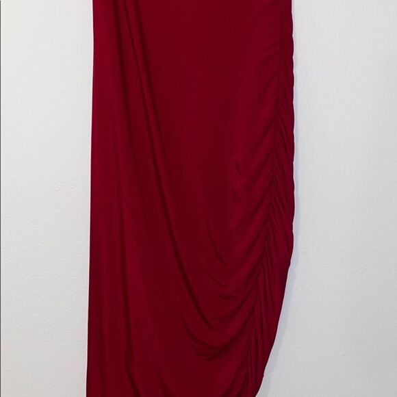 BCBGMaxAzria Burgundy Fitted Midi Slip Dress - Picture 13 of 15